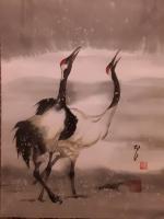 Sumie - Two Cranes - Sumi Ink Water Color